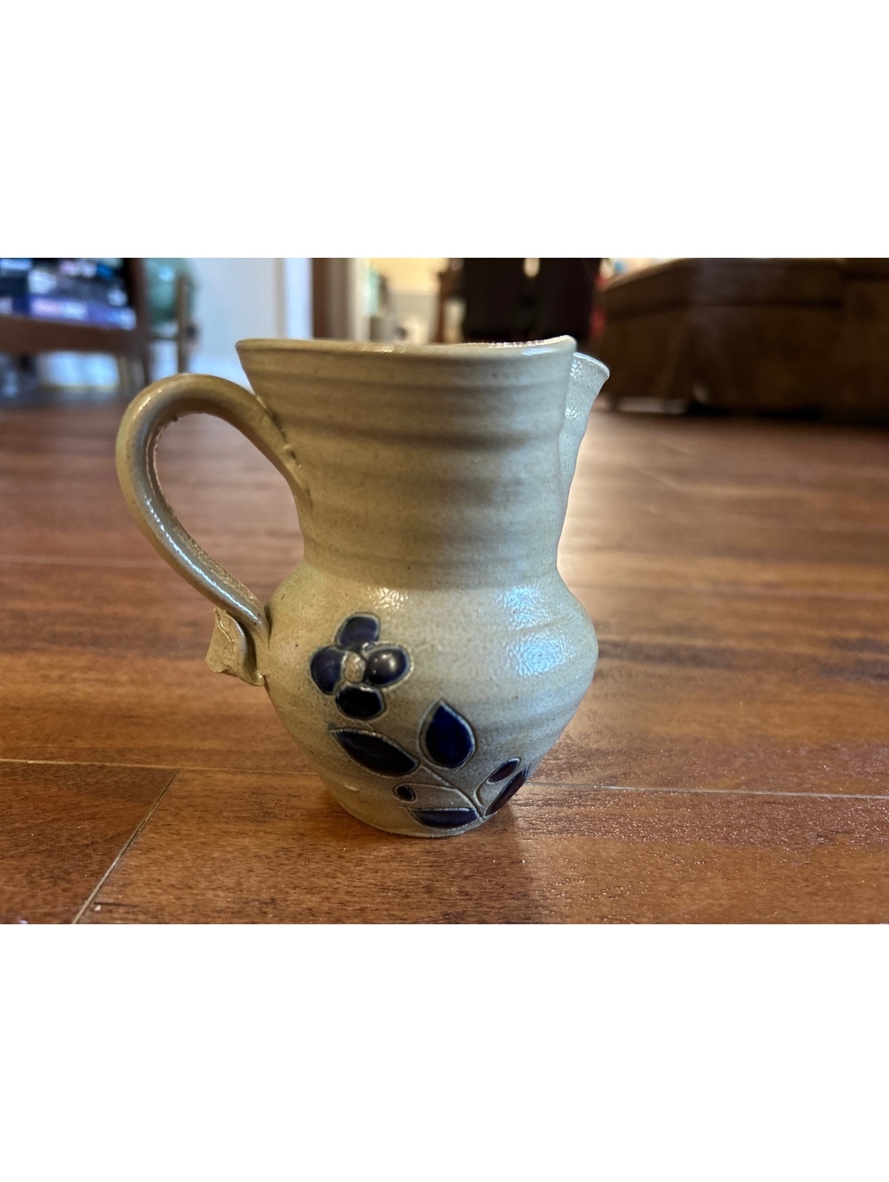 Williamsburg Pottery Hand-Carved Cobalt Salt Glaze Pitcher Circa 1750